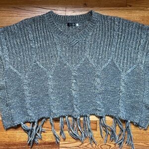 Love Token Gray V-Neck Fringe Sweater